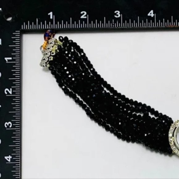 Black Beaded Necklace, Handmade Black Beaded Multilayered Choker Necklace - Picture 8 of 8